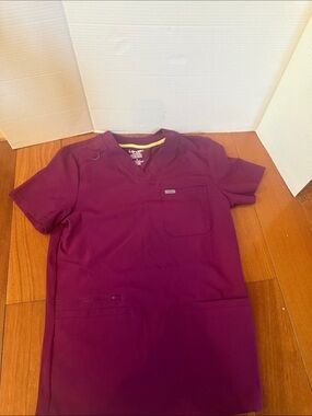 Landau Men's Scrub Top Burgundy wine sz S regular